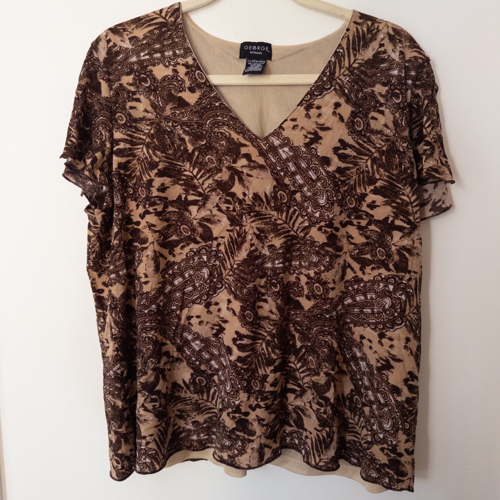Y2K Fairy Grunge‎ Brown Top Womens 24W Boho Earthy 2000s Paisley Plus Flutter